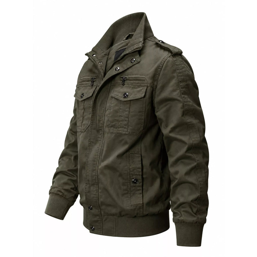 Men’s Military Style Tactical Bomber Jacket with Multi-Pocket Utility Design Apparel and Accessories