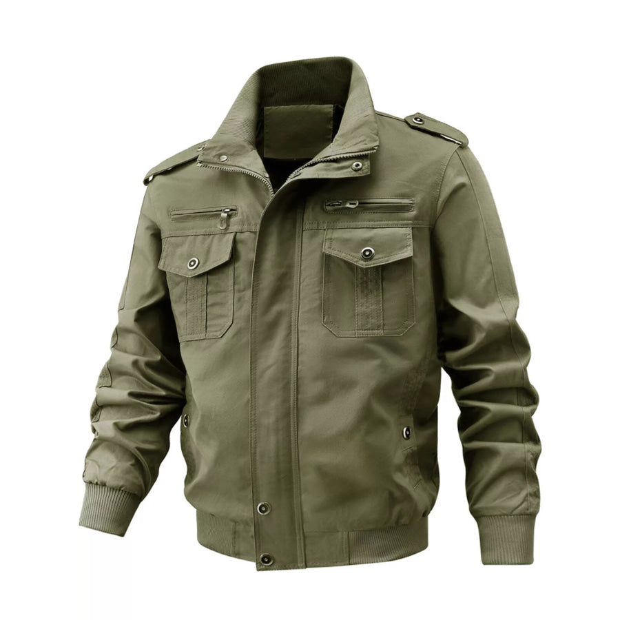 Men’s Military Style Tactical Bomber Jacket with Multi-Pocket Utility Design Bean Green / L Apparel and Accessories
