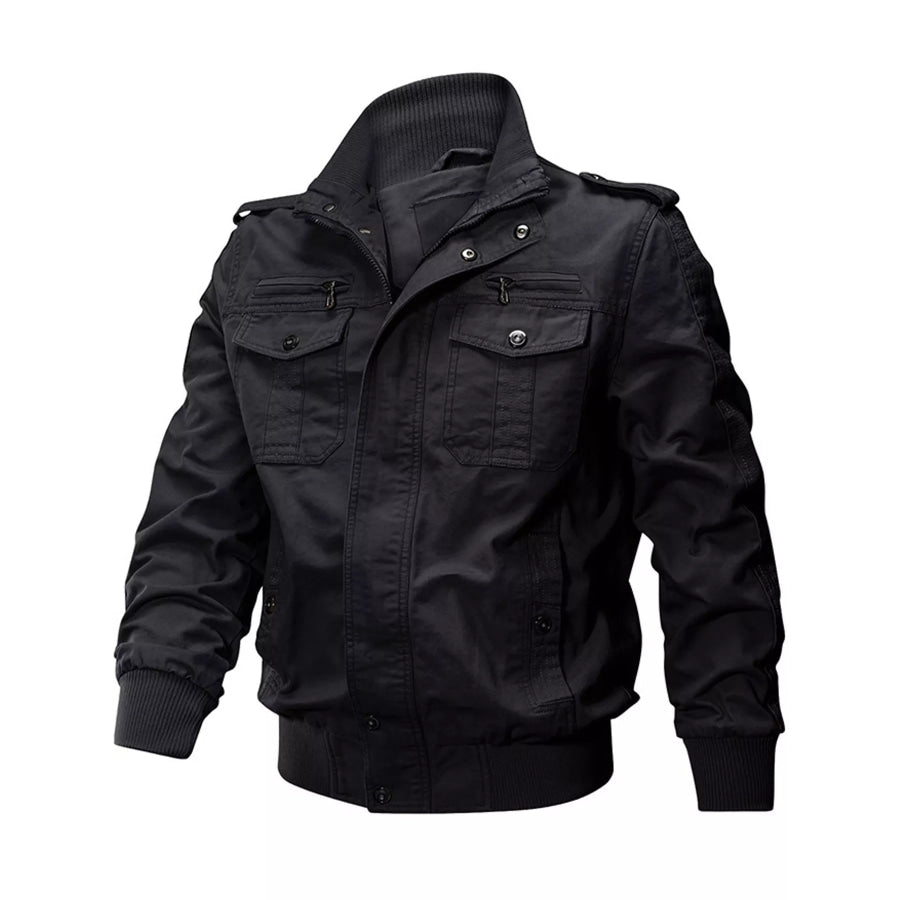 Men’s Military Style Tactical Bomber Jacket with Multi-Pocket Utility Design Black / M Apparel and Accessories