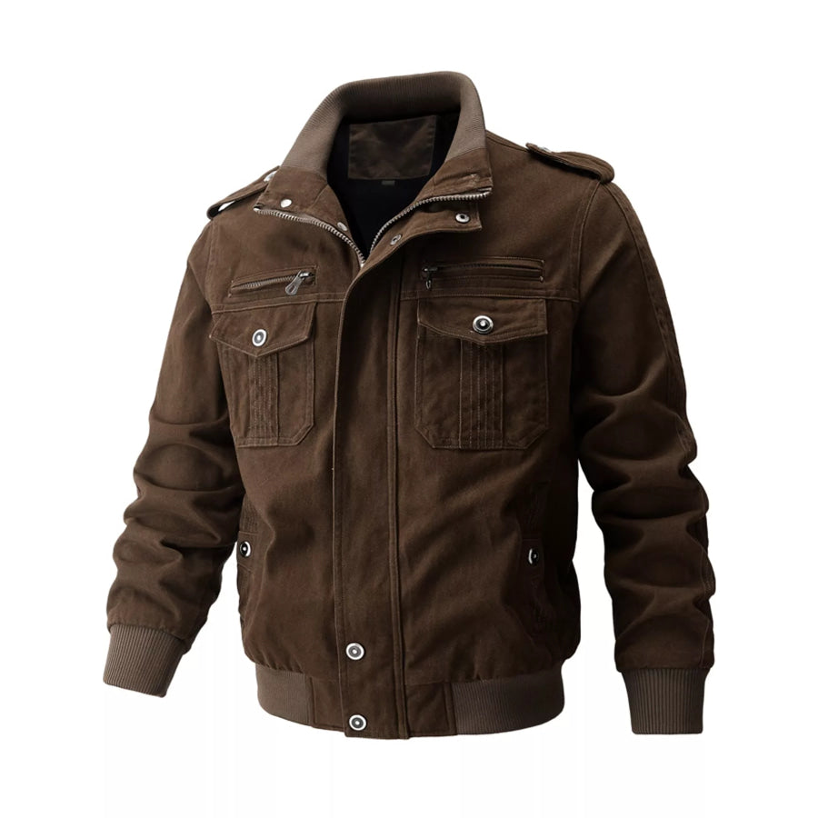 Men’s Military Style Tactical Bomber Jacket with Multi-Pocket Utility Design Coffee / M Apparel and Accessories