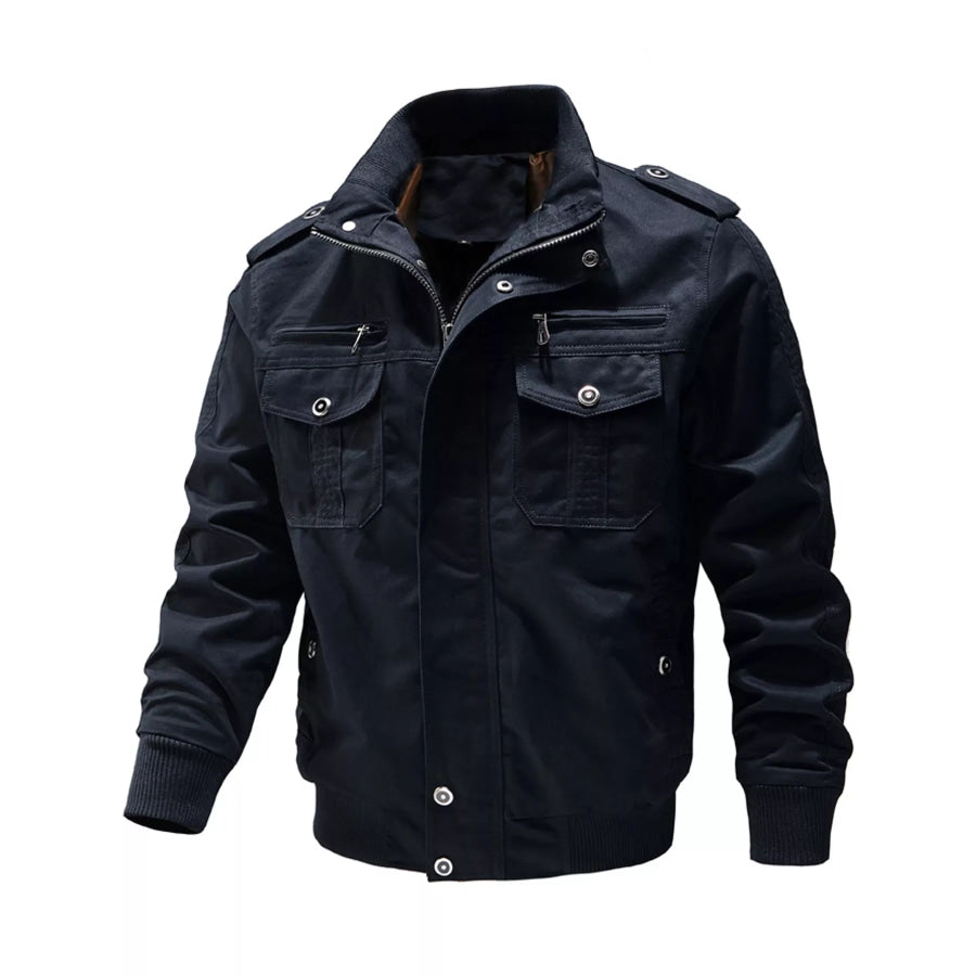 Men’s Military Style Tactical Bomber Jacket with Multi-Pocket Utility Design Dark Blue / M Apparel and Accessories