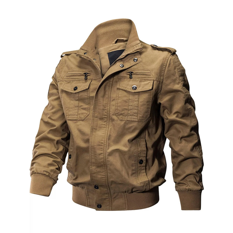 Men’s Military Style Tactical Bomber Jacket with Multi-Pocket Utility Design Khaki / M Apparel and Accessories