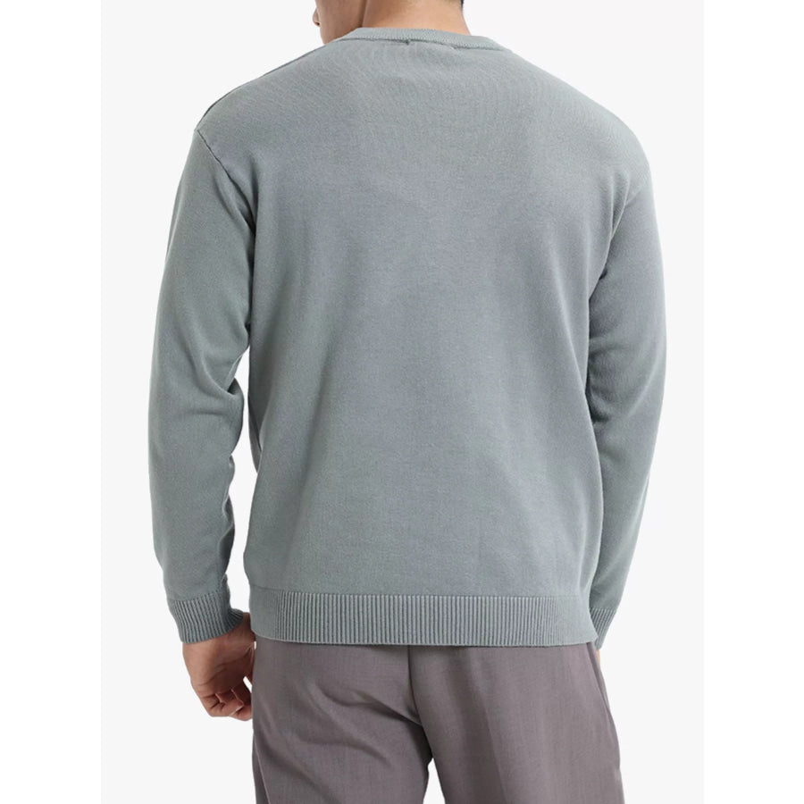 Men’s Minimalist Crew Neck Sweater with Ribbed Cuffs Apparel and Accessories