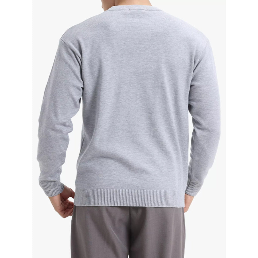 Men’s Minimalist Crew Neck Sweater with Ribbed Cuffs Apparel and Accessories