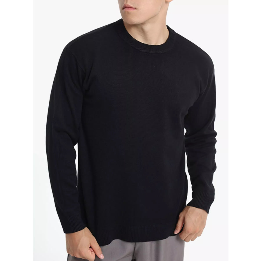 Men’s Minimalist Crew Neck Sweater with Ribbed Cuffs Black / M Apparel and Accessories