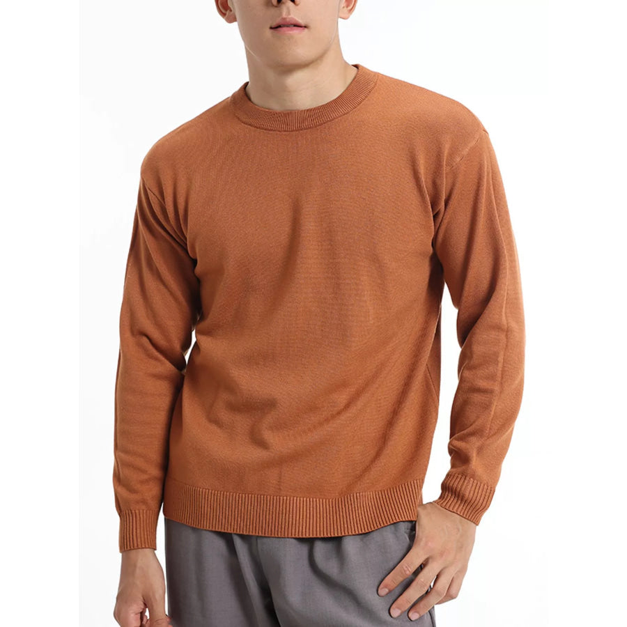 Men’s Minimalist Crew Neck Sweater with Ribbed Cuffs Terracotta / M Apparel and Accessories