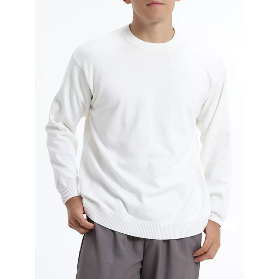 Men’s Minimalist Crew Neck Sweater with Ribbed Cuffs White / M Apparel and Accessories