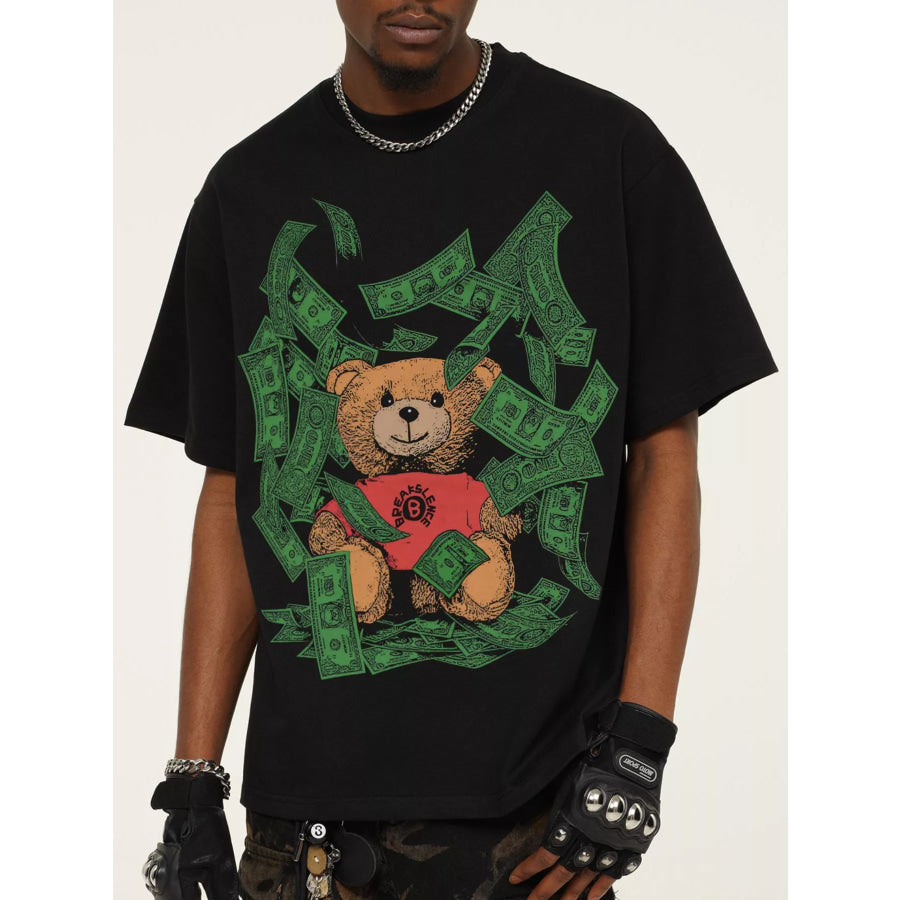 Men’s Money Bear Graphic Short Sleeve T-Shirt Black / S Apparel and Accessories