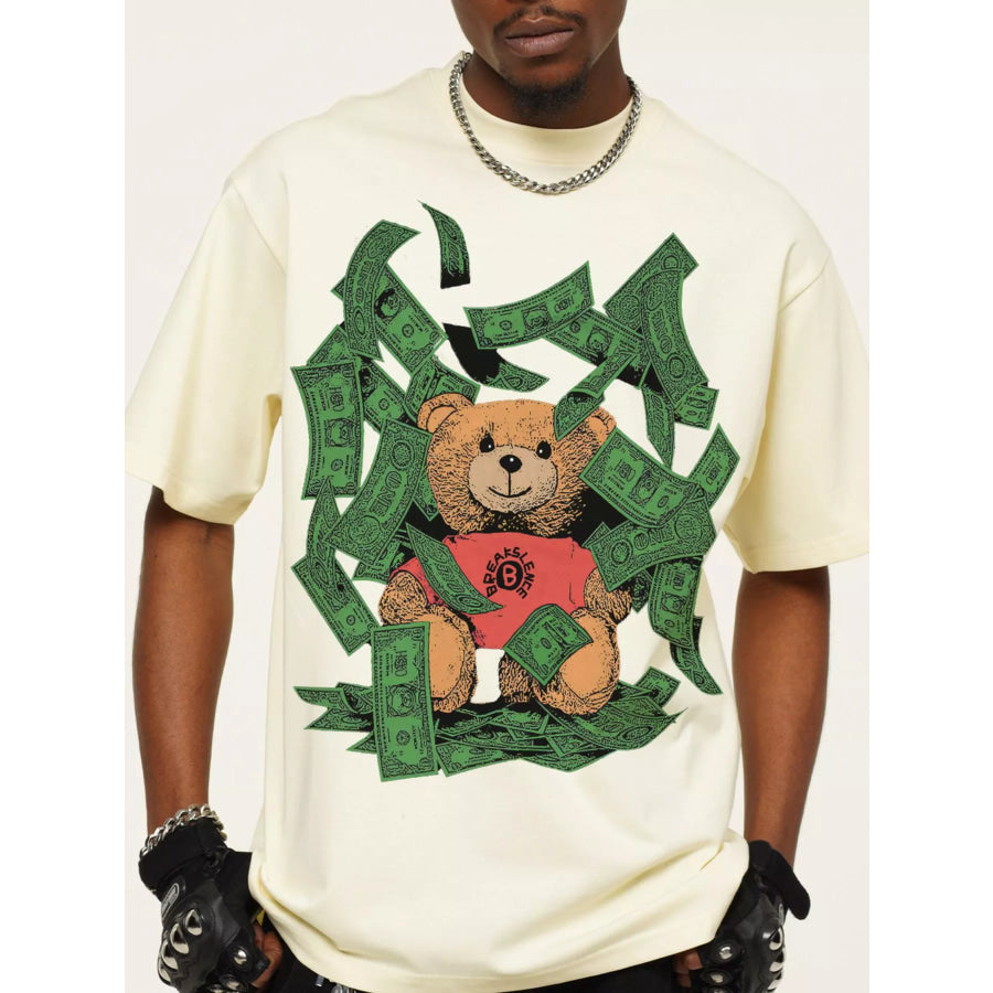 Men’s Money Bear Graphic Short Sleeve T-Shirt Cream / S Apparel and Accessories