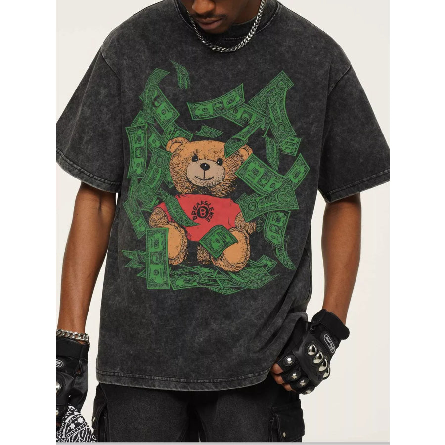 Men’s Money Bear Graphic Short Sleeve T-Shirt Dark Gray / S Apparel and Accessories