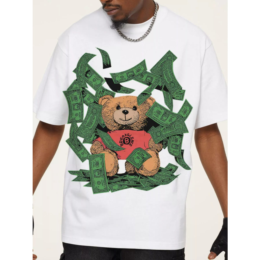 Men’s Money Bear Graphic Short Sleeve T-Shirt White / S Apparel and Accessories