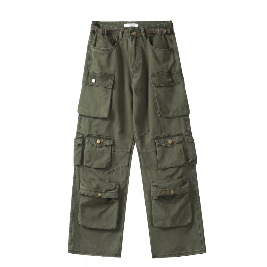 Men’s Multi-Pocket Relaxed Fit Cargo Pants Dark Green / S Apparel and Accessories