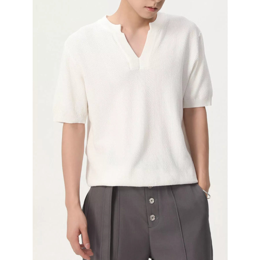 Men’s Notched Short Sleeve Knit Top White / M Apparel and Accessories