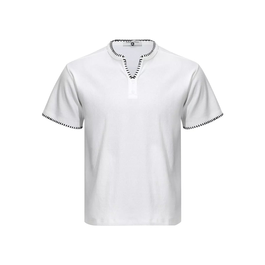 Men’s Notched Short Sleeve Top White / M Apparel and Accessories