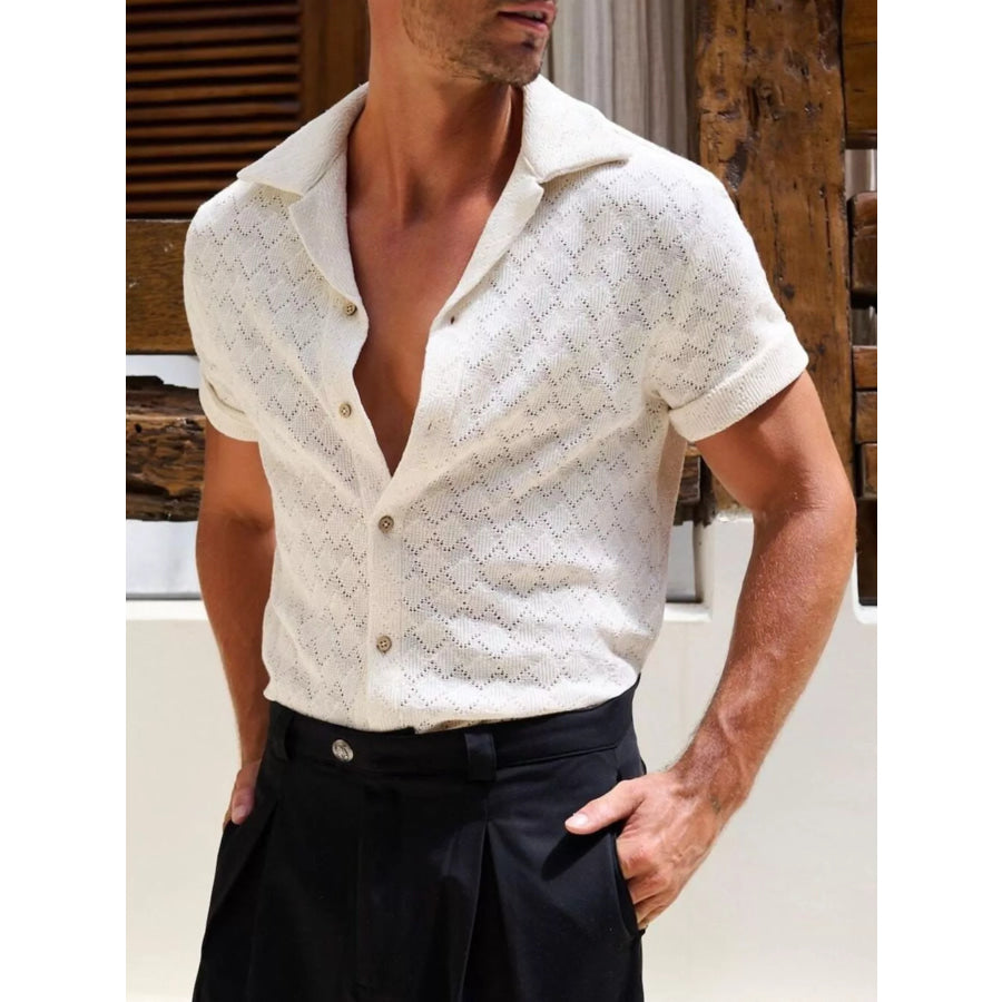 Men’s Openwork Short Sleeve Cardigan Apricot / S Apparel and Accessories