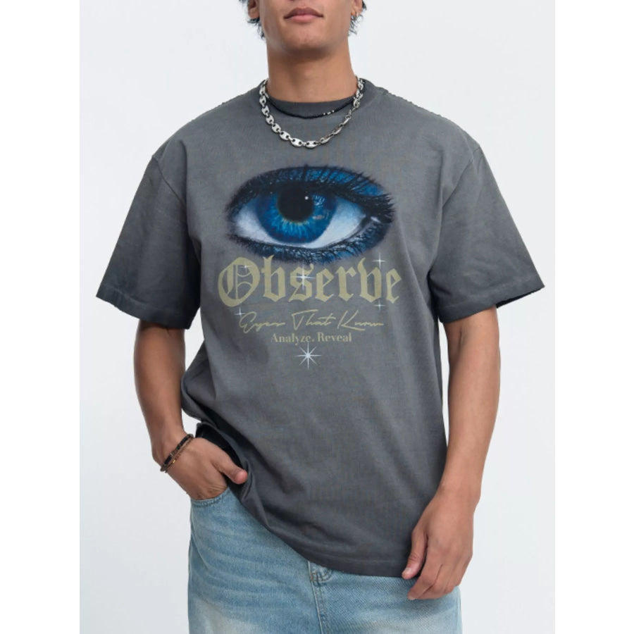 Men’s Oversized Eye Graphic Short Sleeve T-Shirt Gray / S Apparel and Accessories