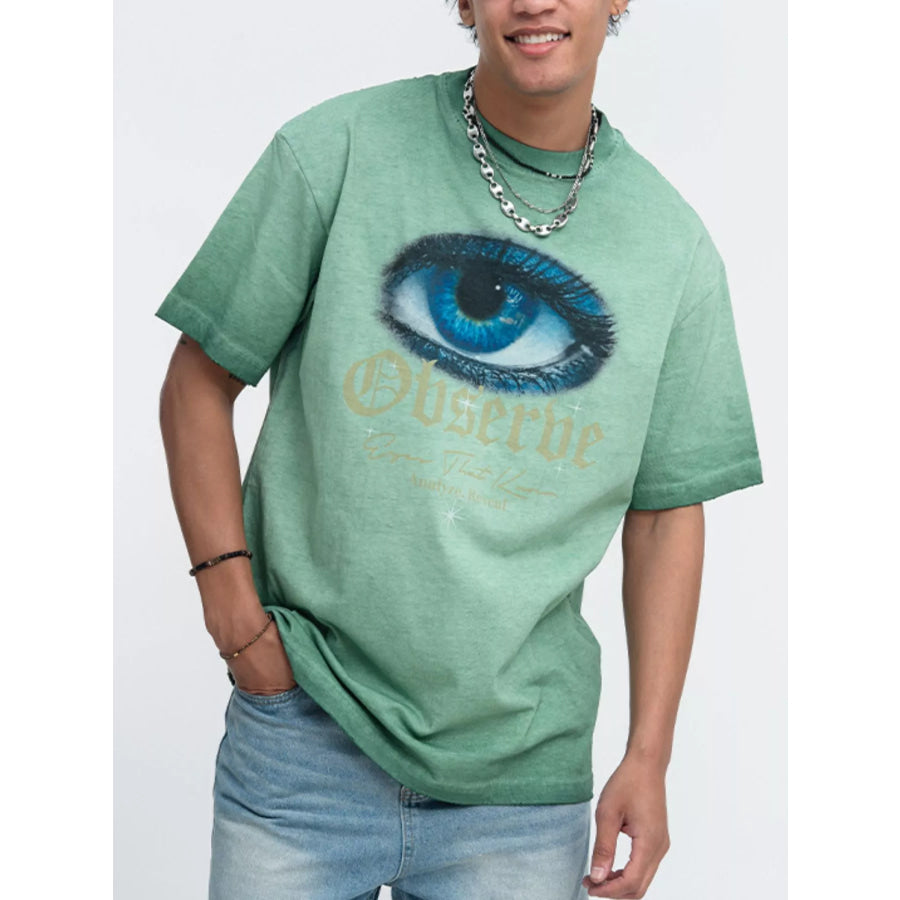 Men’s Oversized Eye Graphic Short Sleeve T-Shirt Green / S Apparel and Accessories
