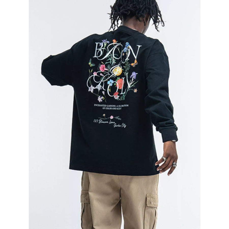 Men’s Oversized Graphic Long Sleeve T-Shirt Black / S Apparel and Accessories