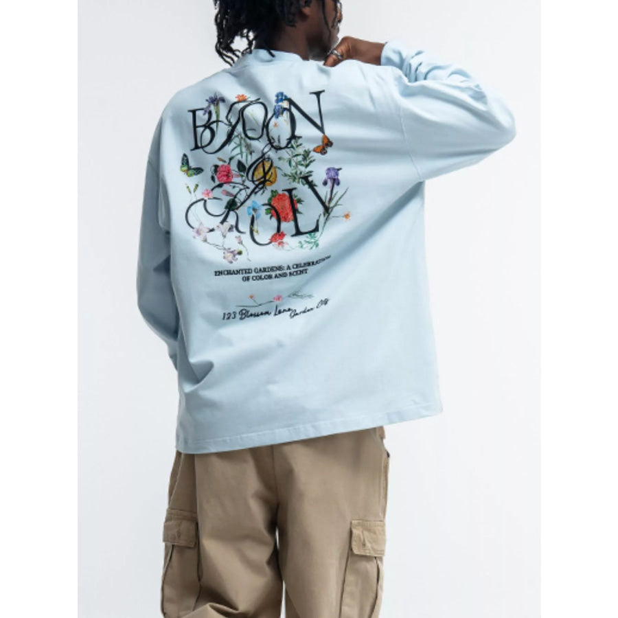 Men’s Oversized Graphic Long Sleeve T-Shirt Light Blue / S Apparel and Accessories