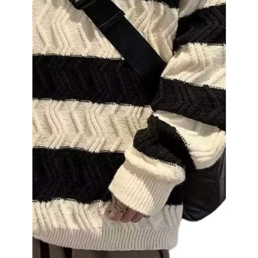 Men’s Oversized Striped Textured Knit Sweater Apparel and Accessories