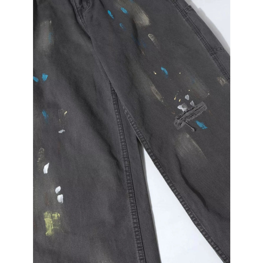 Men’s Paint Splatter Wide Leg Pants Apparel and Accessories