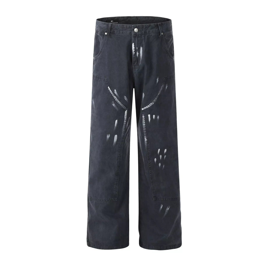 Men’s Paint Splatter Wide-Leg Pants Gray / S Apparel and Accessories