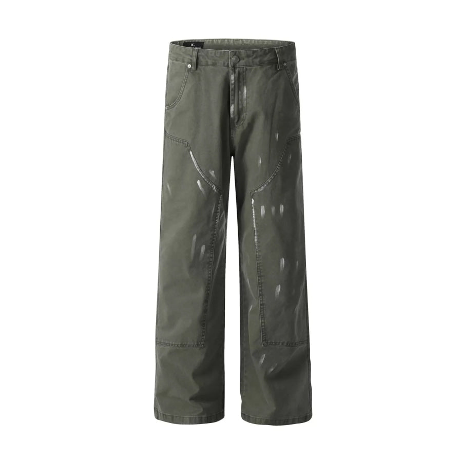 Men’s Paint Splatter Wide-Leg Pants Green / S Apparel and Accessories