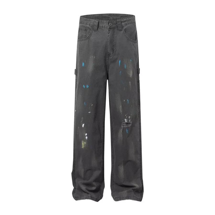 Men’s Paint Splatter Wide Leg Pants Grey / S Apparel and Accessories