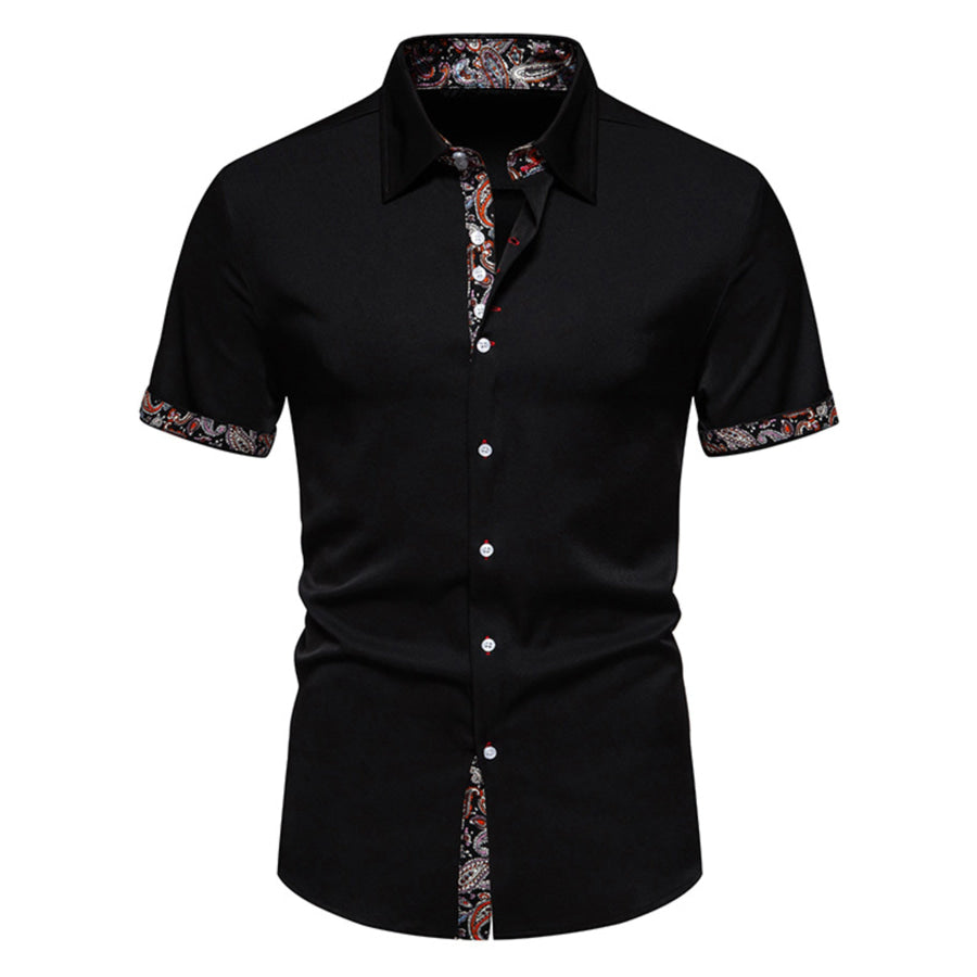 Men’s Paisley Trim Short Sleeve Shirt Black / S Apparel and Accessories