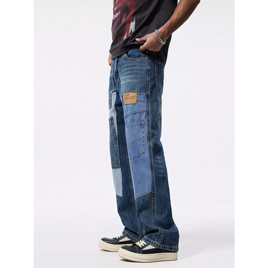 Men’s Patchwork Relaxed Fit Jeans Apparel and Accessories