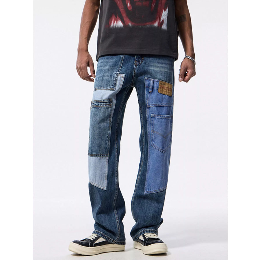 Men’s Patchwork Relaxed Fit Jeans Apparel and Accessories