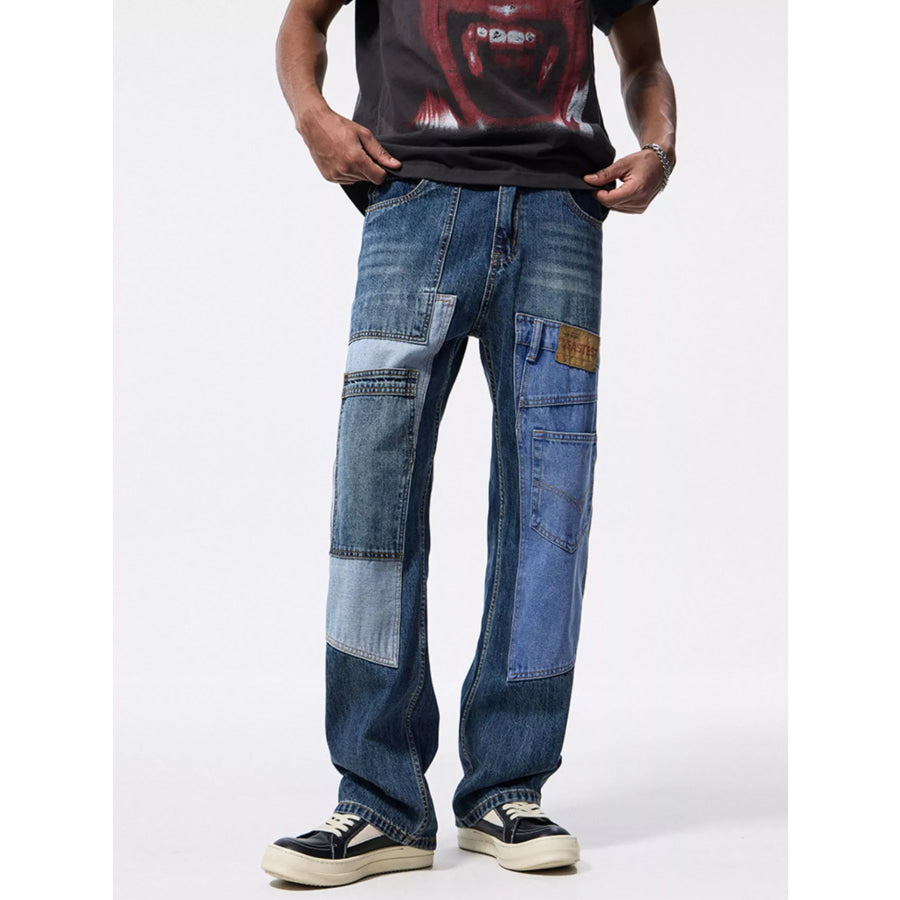 Men’s Patchwork Relaxed Fit Jeans Apparel and Accessories
