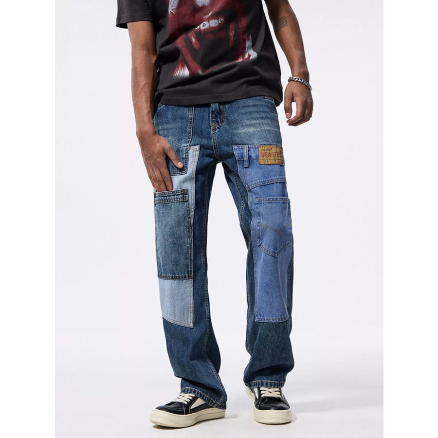 Men’s Patchwork Relaxed Fit Jeans Apparel and Accessories