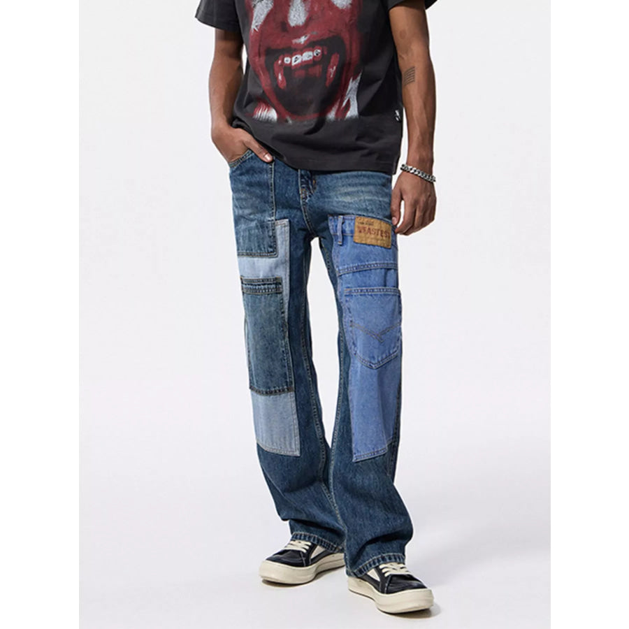 Men’s Patchwork Relaxed Fit Jeans Apparel and Accessories