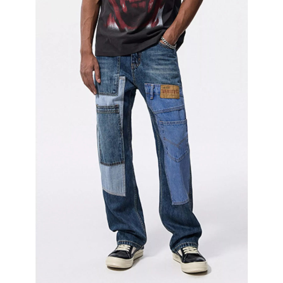 Men’s Patchwork Relaxed Fit Jeans Blue / 28 Apparel and Accessories