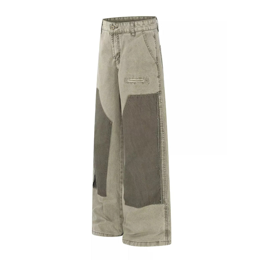 Men’s Patchwork Wide-Leg Cargo Pants Green / S Apparel and Accessories