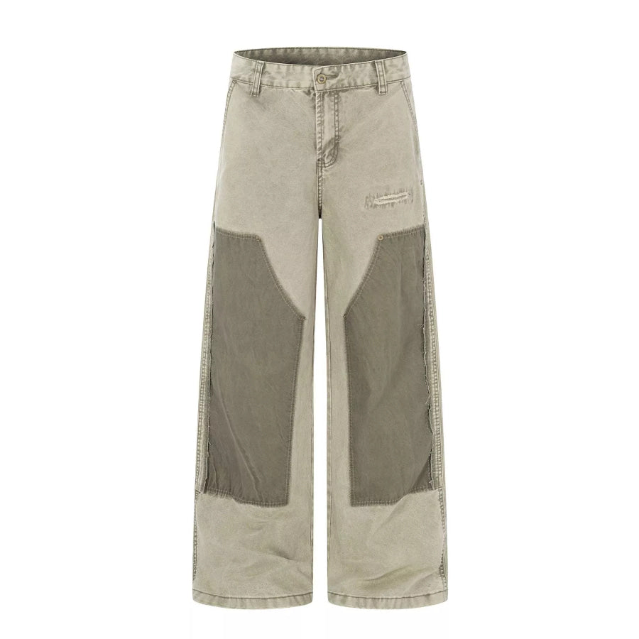 Men’s Patchwork Wide-Leg Cargo Pants Green / S Apparel and Accessories