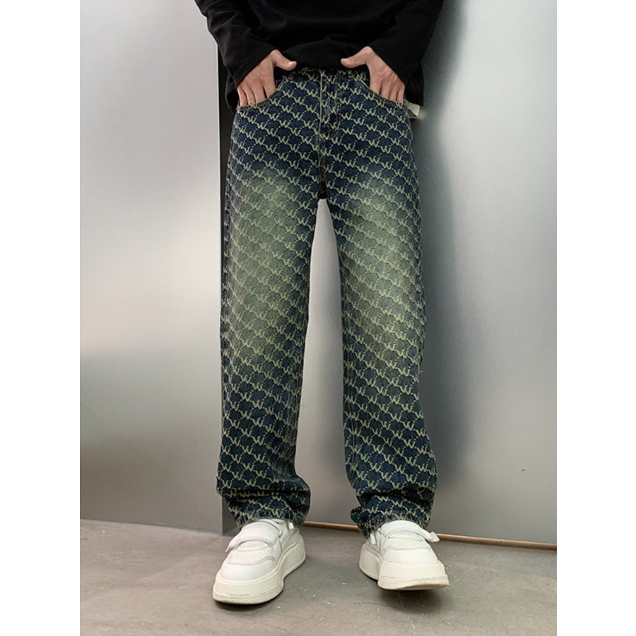 Men’s Patterned Relaxed Fit Jeans Retro Blue / 28 Apparel and Accessories