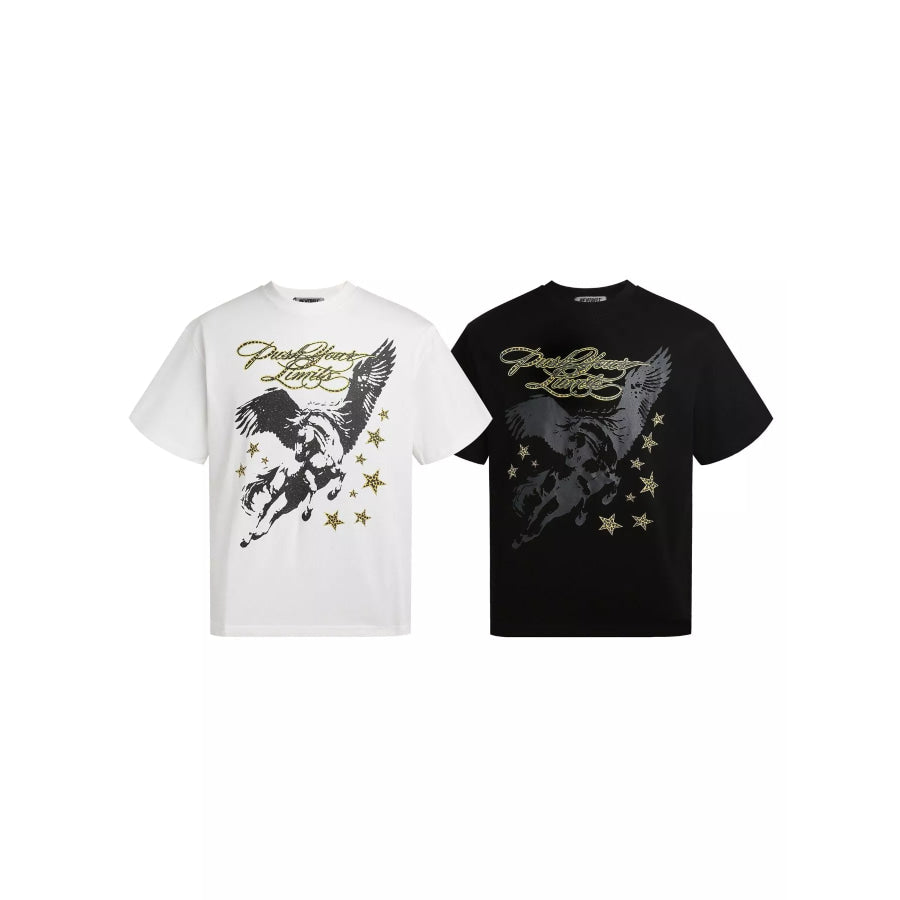 Men’s Pegasus and ’Push Your Limits’ Slogan Round Neck T-Shirt Apparel Accessories