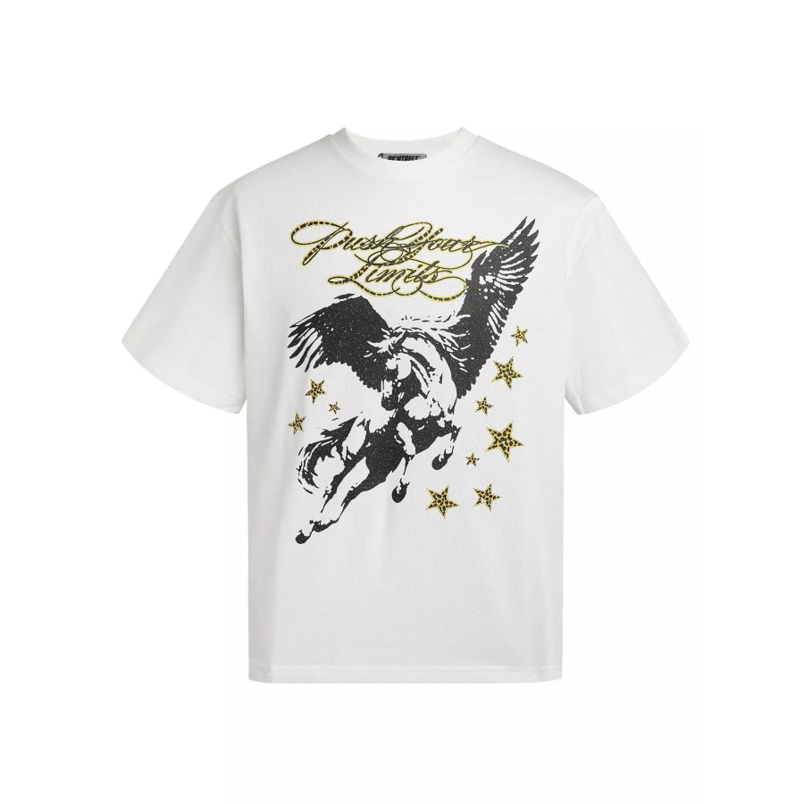 Men’s Pegasus and ’Push Your Limits’ Slogan Round Neck T-Shirt White / M Apparel Accessories