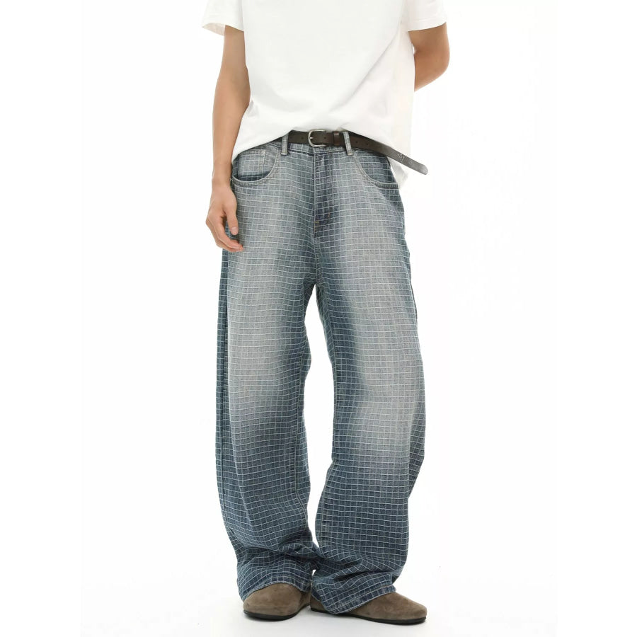 Men’s Plaid Relaxed Fit Jeans Blue / S