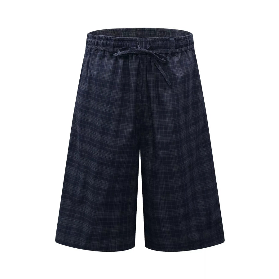 Men’s Plaid Wide-Leg Drawstring Shorts Black Forest / S Apparel and Accessories