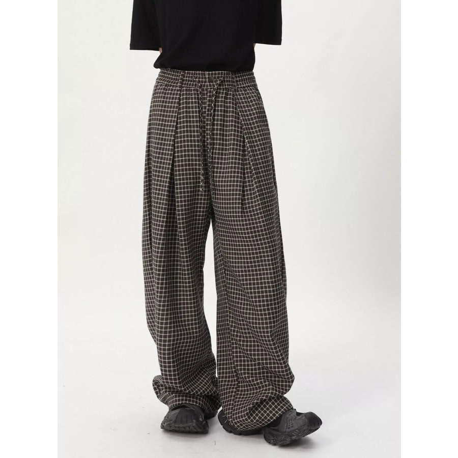 Men’s Plaid Wide-Leg Pants Coffee Color / S Apparel and Accessories