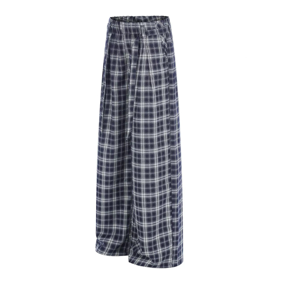Men’s Plaid Wide-Leg Pants Blue / S Apparel and Accessories