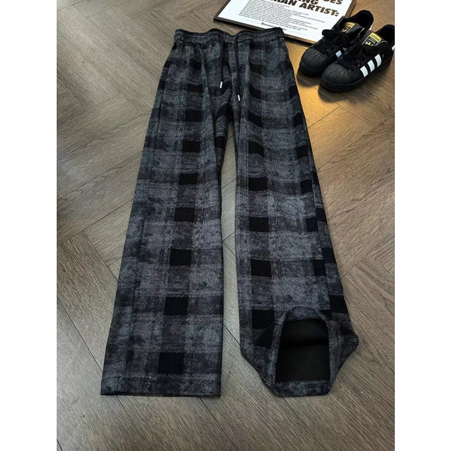 Men’s Plaid Wide-Leg Pants Black / M Apparel and Accessories