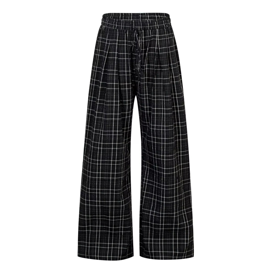 Men’s Plaid Wide-Leg Pants Black / S Apparel and Accessories