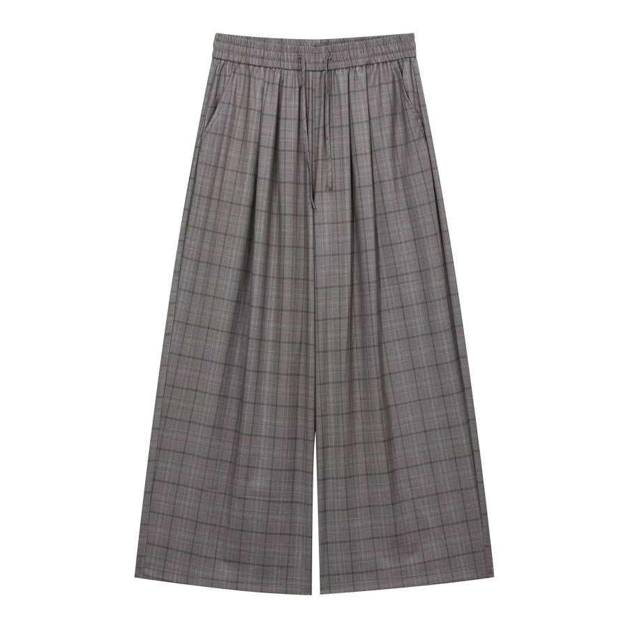 Men’s Plaid Wide-Leg Pants Gray / S Apparel and Accessories