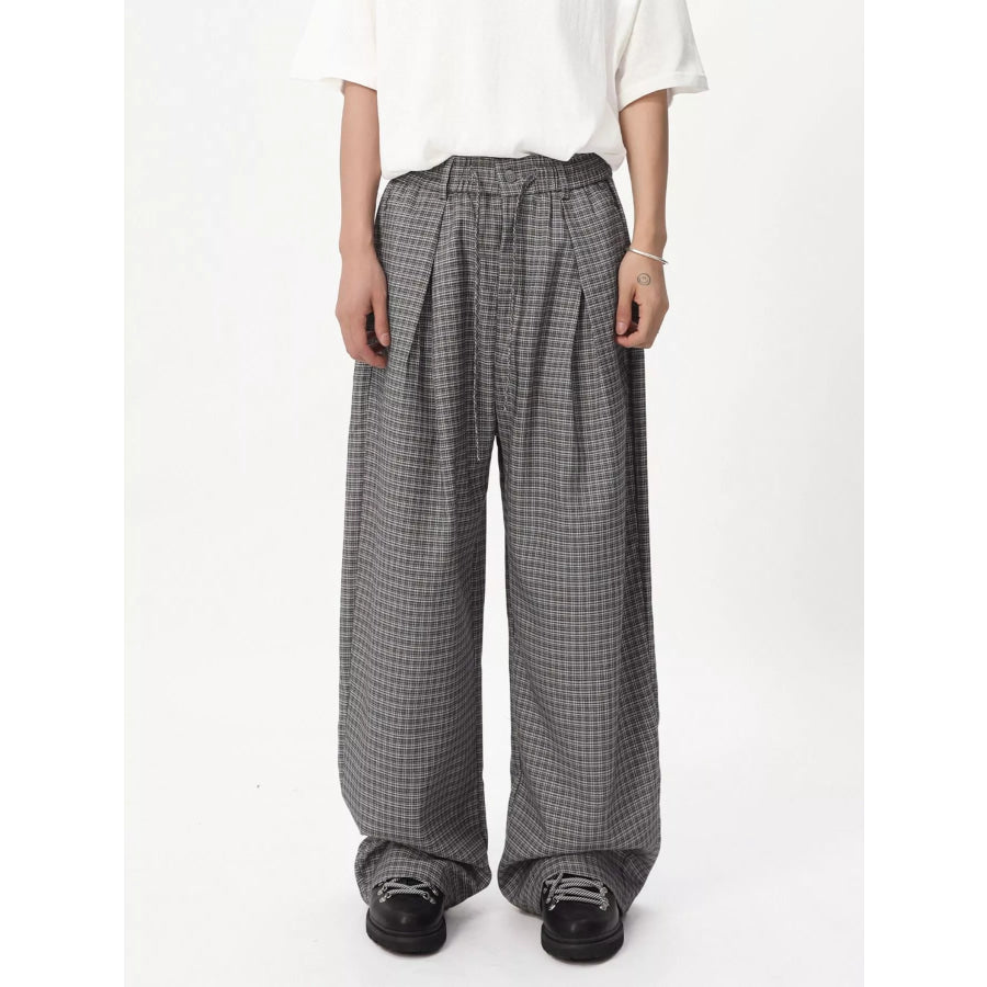 Men’s Plaid Wide-Leg Pants Grey / S Apparel and Accessories
