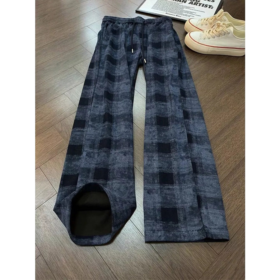 Men’s Plaid Wide-Leg Pants Navy / M Apparel and Accessories