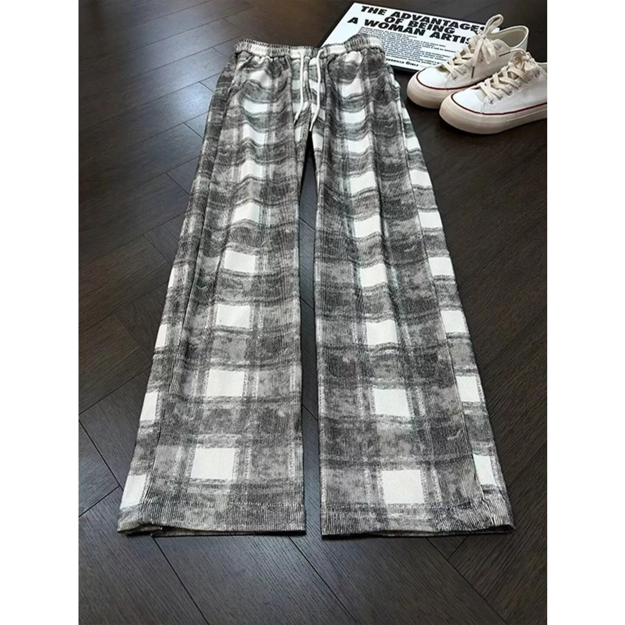 Men’s Plaid Wide-Leg Pants White / M Apparel and Accessories